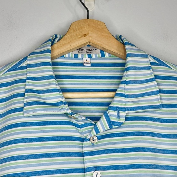 Peter Millar Crown Blue Striped Summer Comfort Polo L - Picture 4 of 7